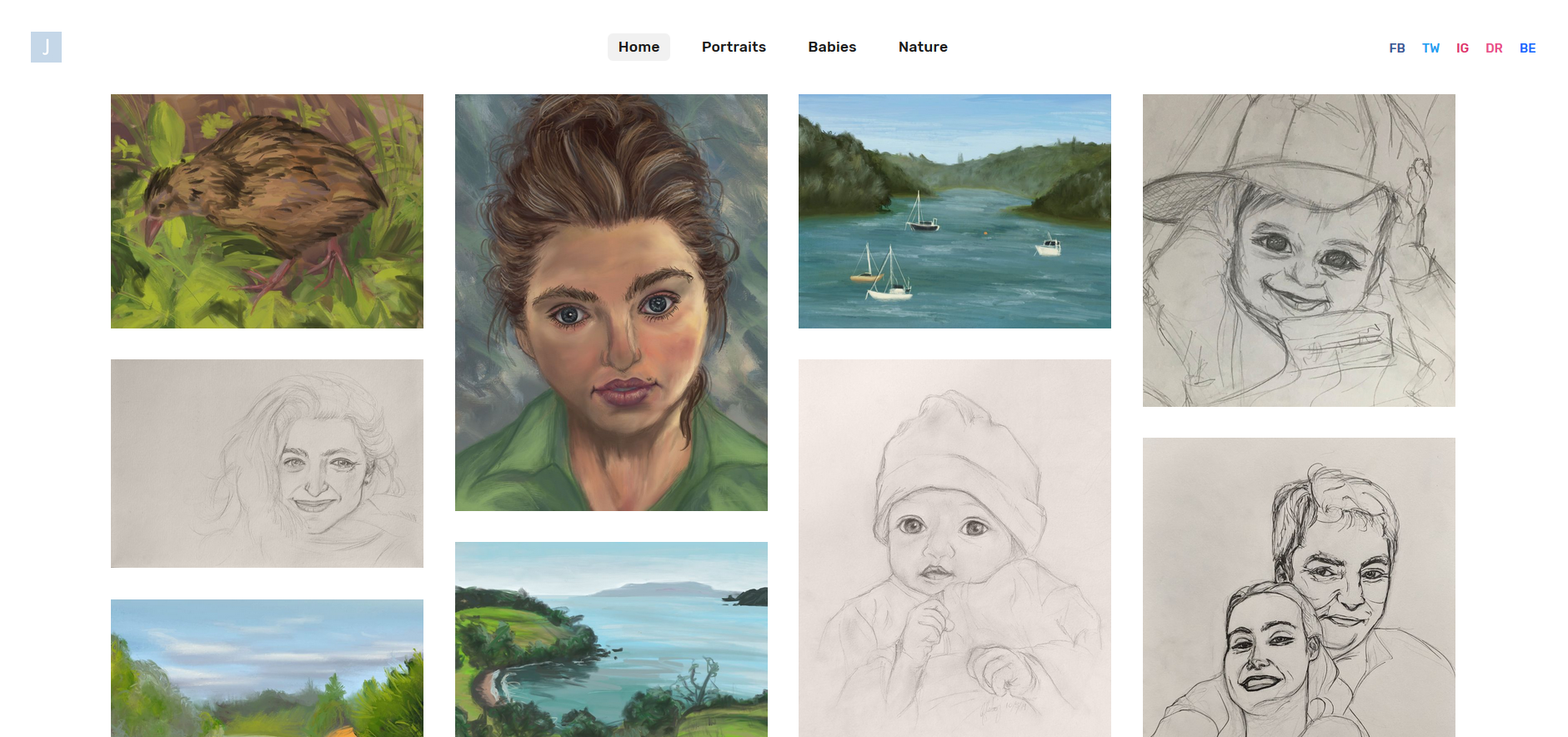 A screenshot of the top of my art portfolio website