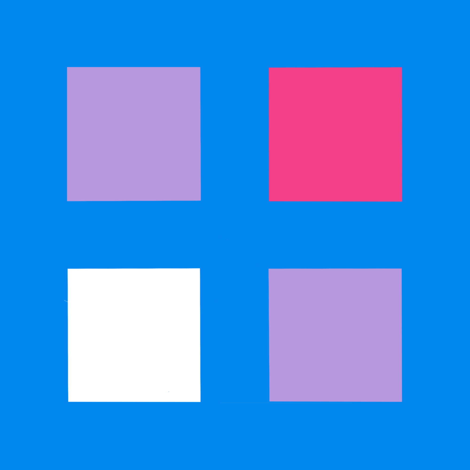 Square logo with two purple squares, one white squares and one coral square on a blue background